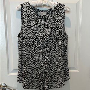 LOFT Black and White Patterned Sleeveless Blouse